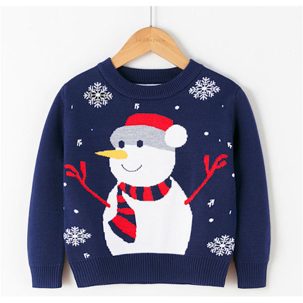 Kids Christmas Crew Neck Stickad Söt Pullover Blue 100