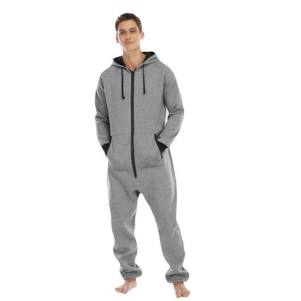One Piece Pyjamas för män med huva Playsuit light grey M