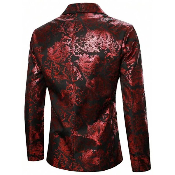 Menn Floral Smokingjakke Paisley Sjal Krage Dressjakke for Middag Wine Red S