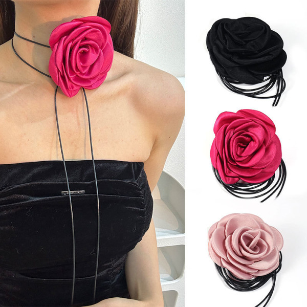 3st Rose Choker Halsband Stor Flower Collar Tie Halsband