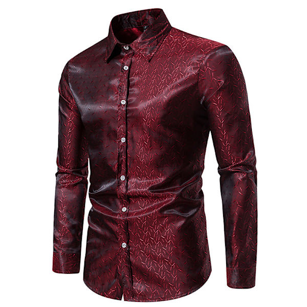 Mænds Casual Langærmet Lapel Trykt Knapløs Skjorte Red L