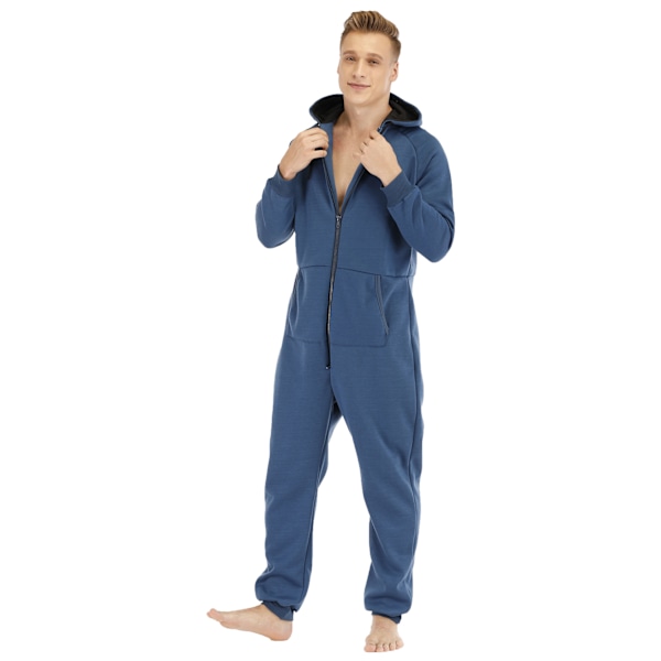 Varm fleece pyjamas med huva för män Blue L