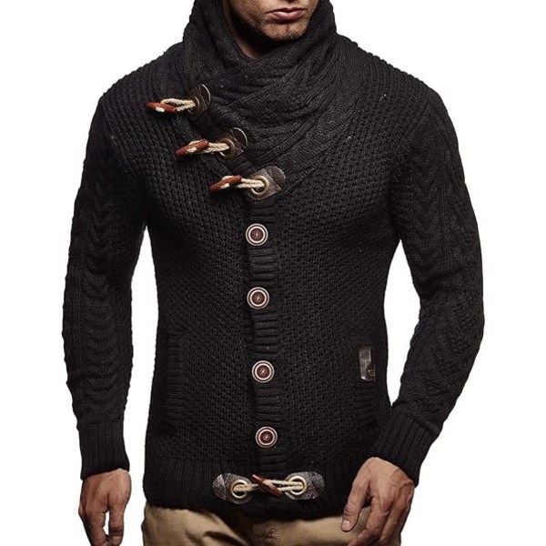 Stickad turtleneck jacka för män, vinter cardigan tröjor 2XL