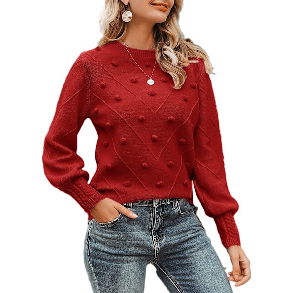 Naisten Neulepaita Pom Pom Lyhtyhihainen Pitkähihainen Neulepaita Red 2XL