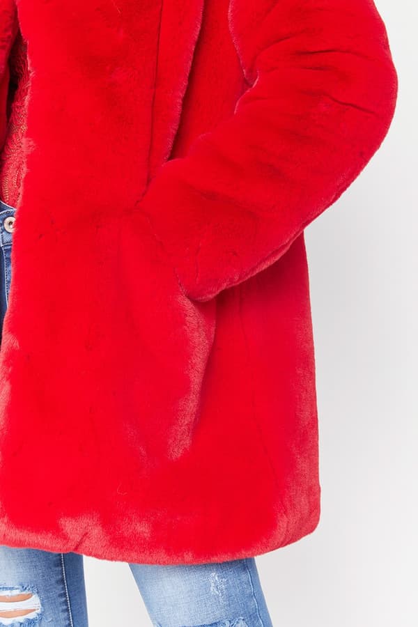 Varm vinterjacka för kvinnor med fuskpälskrage, innerfoder och knappar Red 2XL