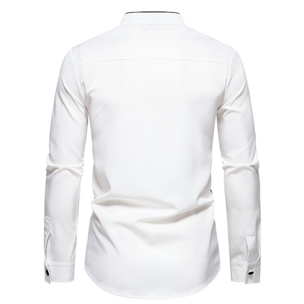 Herrar Färgblockerad Långärmad Skjorta Casual Skjorta White L