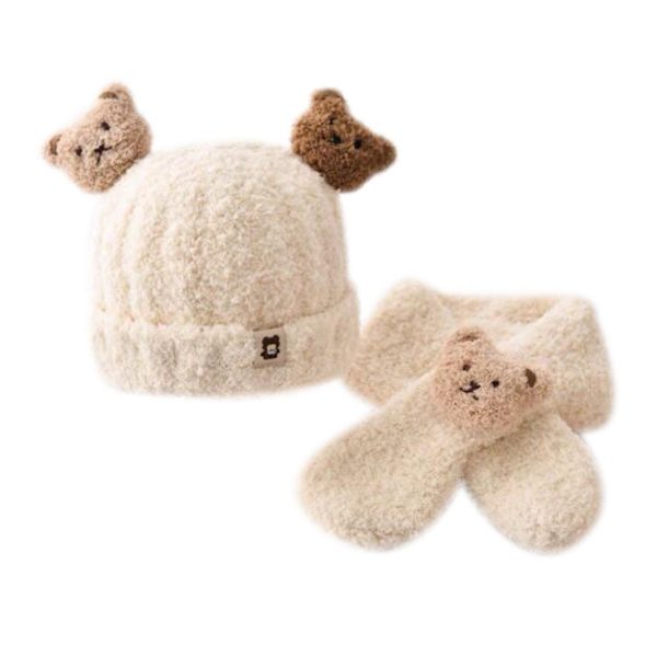 2 st Baby vintermössa Scarf Set beige