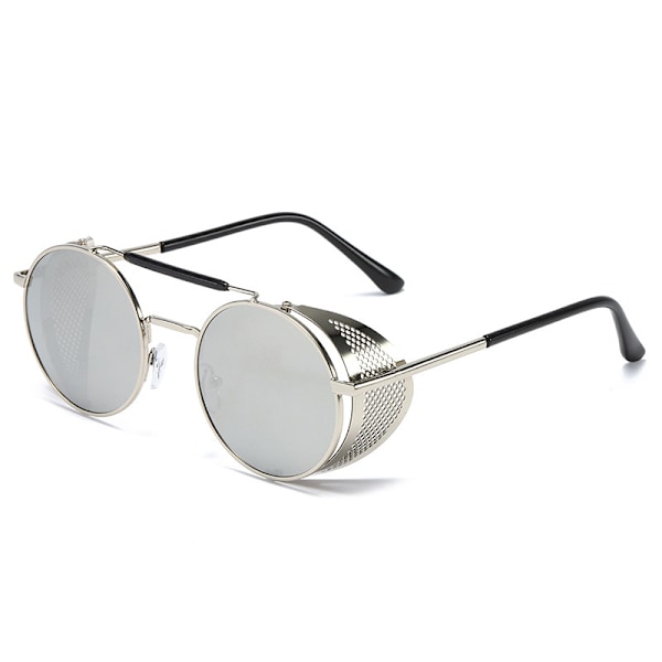 Retro Runde Polariserte Steampunk Solbriller Menn Kvinner Silver