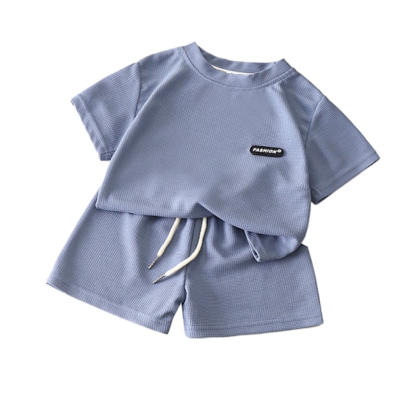 Sommarset för pojkar, kortärmad t-shirt med bokstavstryck och shorts dark blue 130