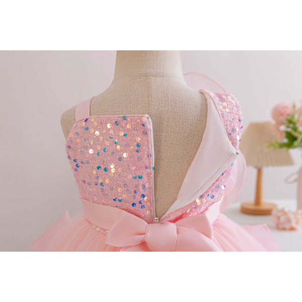 Flicka Tredimensionella Blommor Mesh Prinsessklänning Baby Flicka Blomsterflicka Bröllopsklänning pink 120cm