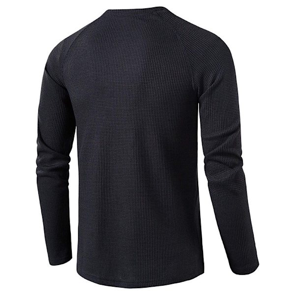 Miesten Yksivärinen Pitkähihainen Napitettava Pusero Black XL