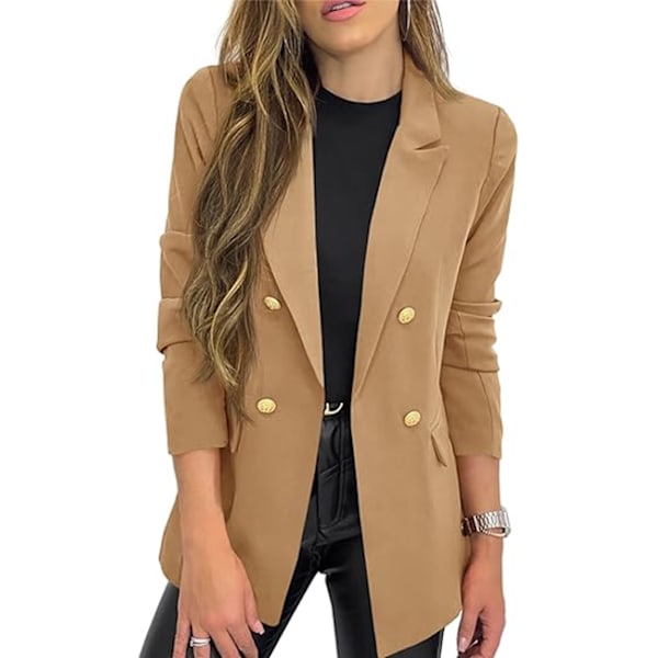 Dame Blazerjakke i Ensfarvet Casual Langærmet med Rever og Knapper Brown S