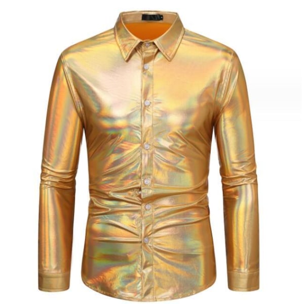 Miesten pitkähihainen slim fit -kiiltopaita Gold M