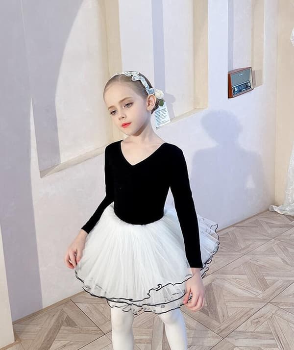 Långärmad Balletklänning för Flickor Black 130cm