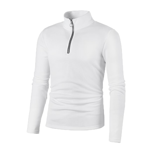 Herrar Tröja Placket Zip Solid Färg Mocka Halsjacka White XXL