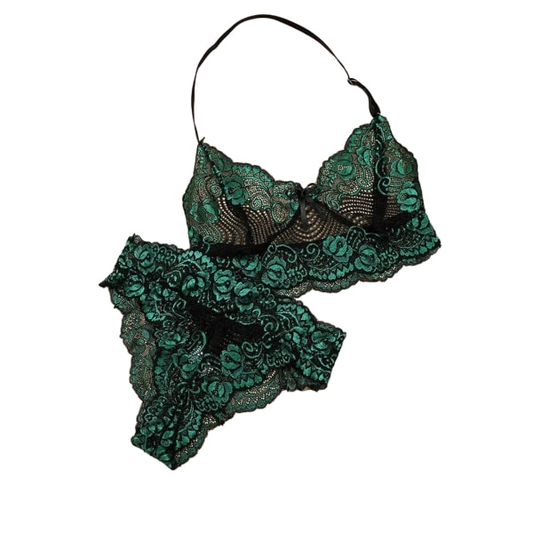 Sexig Lingerie Set för Kvinnor, 2-delad Spetsbh och Trosset GREEN L