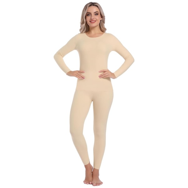 Termisk Underundertøjssæt til Kvinder - Ultrablødt Langt Underundertøj, Basislag Beige XL