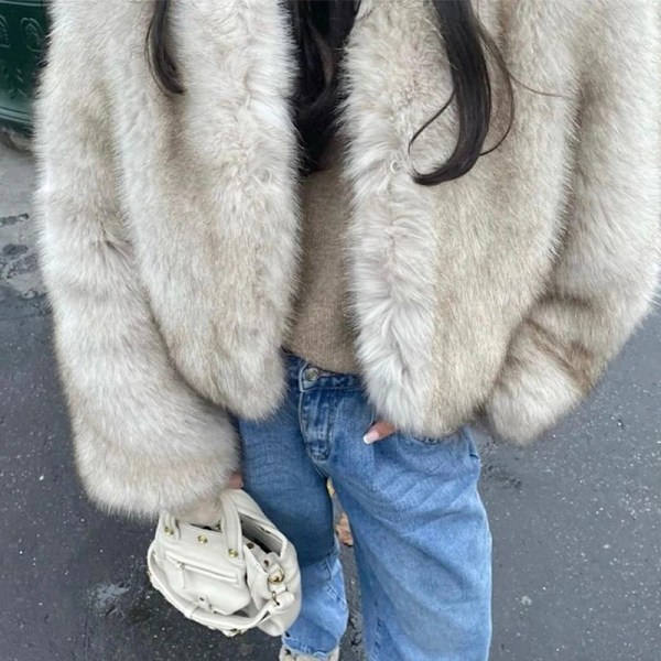Dam vinterjacka i konstpäls, långärmad, kort modell Apricot XL