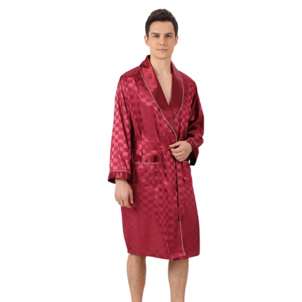 Mænds silkebadekåbe i to dele med firkantet, langærmet badekåbe Burgundy 2XL
