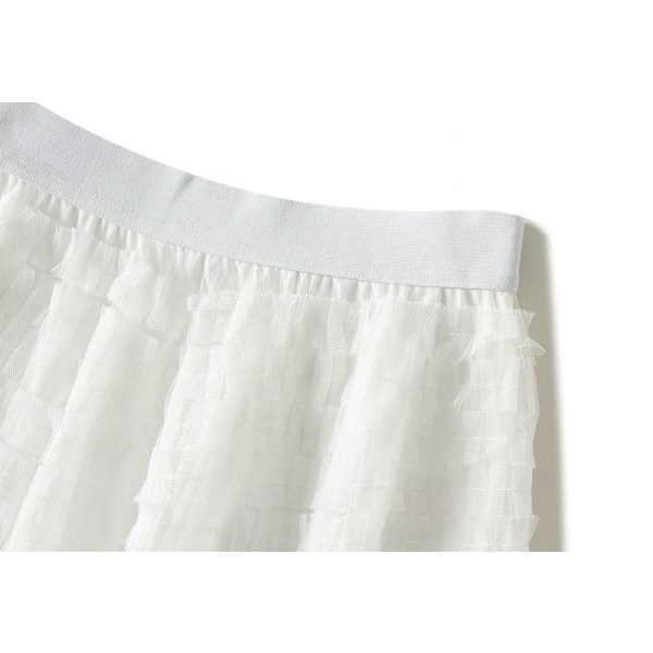 Dame Elastisk Talje Lagdelt Mesh Skørt White L