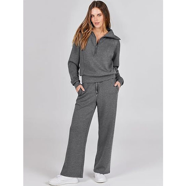 Dam 2-delad träningsdräkt Set, Rymlig Loungewear, Spårningsdräkt Grey L
