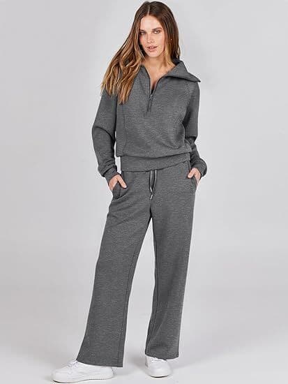 Dame 2-delt Sweatsuit Sæt Bred Lounge Sæt Tracksuit Grey 2XL