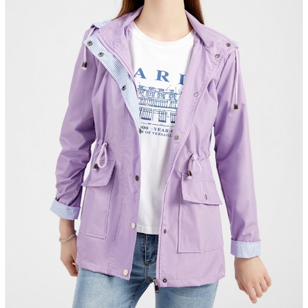 Regnjacka med lång huva för kvinnor utomhus vindjacka purple M