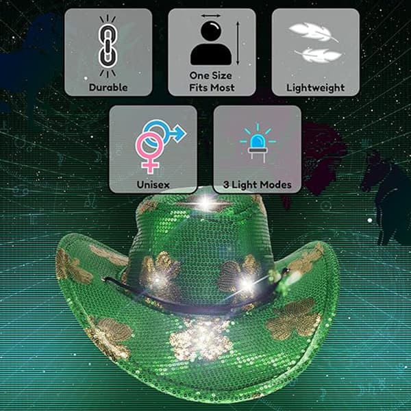 LED Lysende Kløver St. Patricks Cowboyhat til Mænd & Kvinder Green