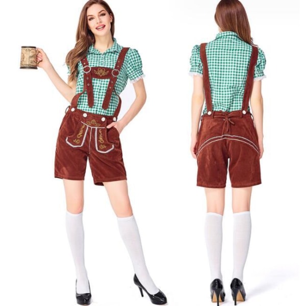 Oktoberfest Kvinnors Rörmokare Haklapp Byxor Cos Kostym Green+Brown Strap S