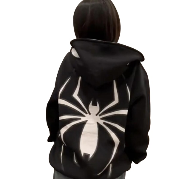 Damer Män Zip Up Y2k Oversized Hoodie Spider Graphic Full Zipper Sweatshirt black XL