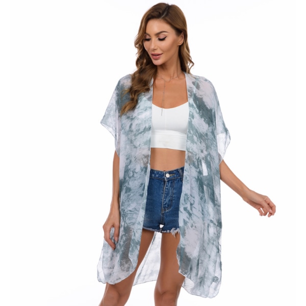 Dam Printed Cardigan Kimono Robe Toppar blue