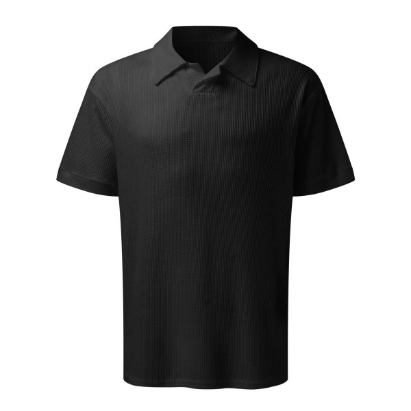 Herrarnas Waffle Knit Polotröja och Shorts Set 2-Delar Outfit Sommar Kostym Black 2XL