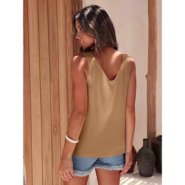 Naisten Silkki Satiini Tank Topit V-Kaula Casual Cami Hihaton Camisole Blousit Khkai XS