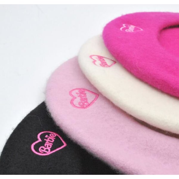 Super Behagelig Pink Uld Broderet Beret Pink