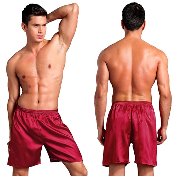Mænds Satin Pyjamas Boxer Shorts med Elastisk Talje Red 4XL