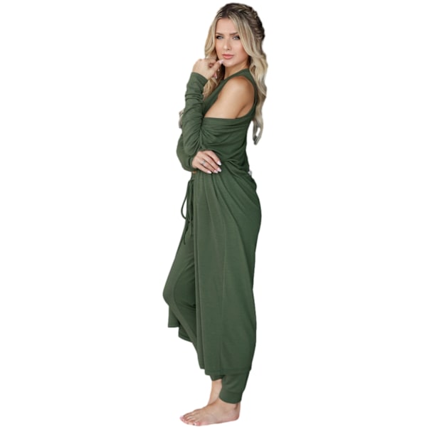 Dam Atletisk 3-Delars Set i Stickad Slim Fit med Enfärgad Design Green XL