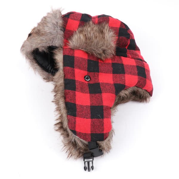 Buffalo Plaid Aviator Pelshat med Øreklapper Red