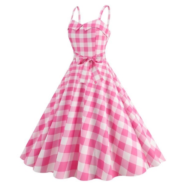 Rosa Polka Dot Rutig Halter Dress Pink Bow 2XL