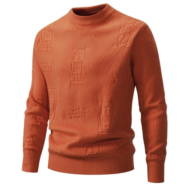 Mænds Rundhals Strikket Trøje Slim Fit Letvægts Casual Twist Mønstret Kabelstrikket Trøje Orange 3XL