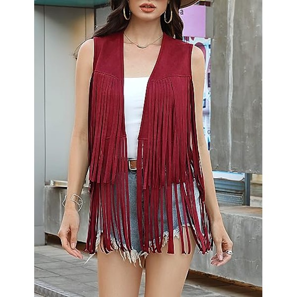 Dame Tassel Ærmeløs Vest Red M
