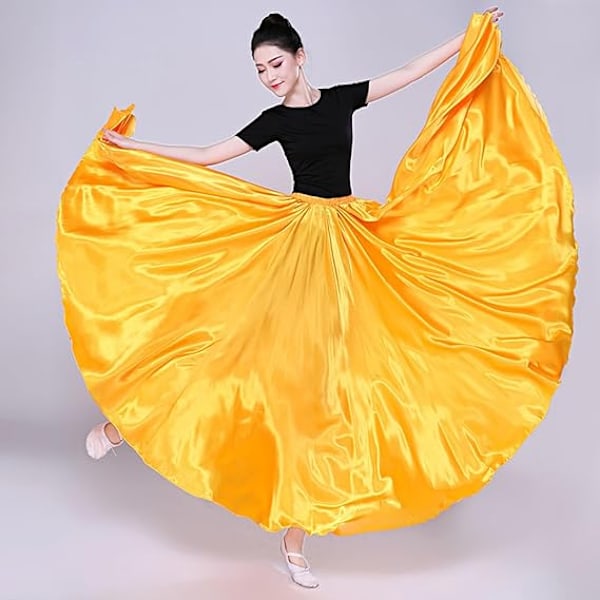 Dam Satin Full Cirkel Ankellång Swing Lång Kjol Magdansdräkt Gold 85cm
