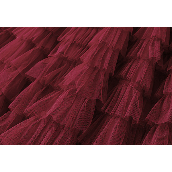 Kvinnors Elastisk Midja Lagrad Mesh-kjol Red M