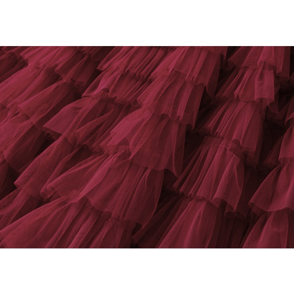 Skjørt for kvinner med elastisk midje og lagdelt netting Red M