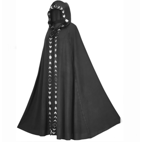 Medeltida renässans Long Cape Coat rituell mantel black 140-150cm