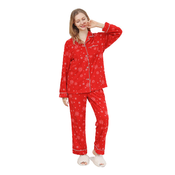 Kvinnors Klassiska Knapp-Ner Lång Pyjamas Set L