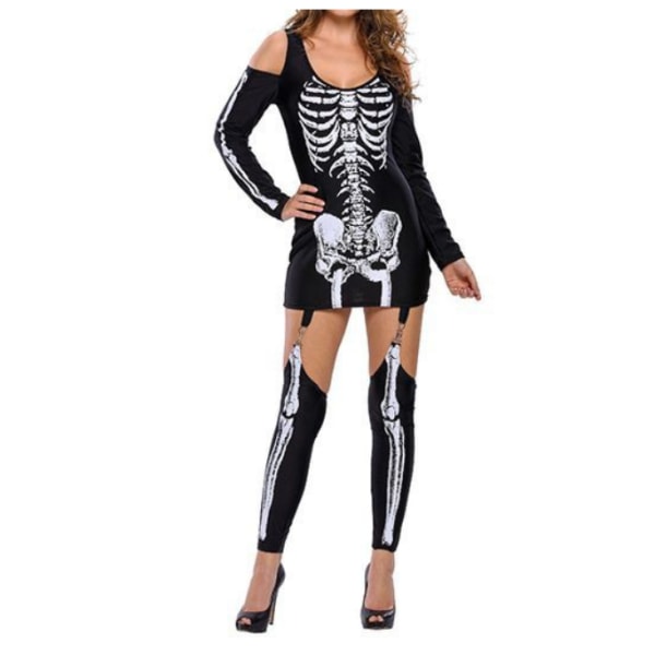 Halloween Maskerad Skeleton Print Sexig kostym S
