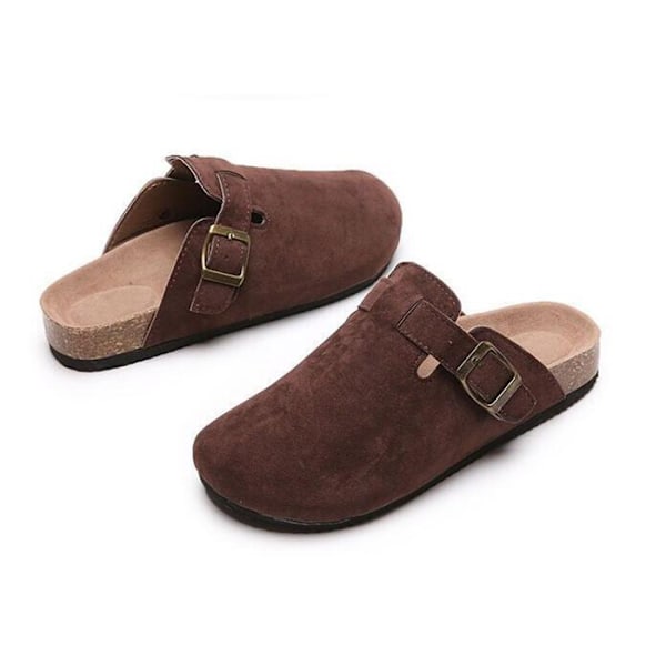 Mules för Kvinnor, Platta Skor, Bekväma Rundtåade Loafers utan Hälkappa coffee 40