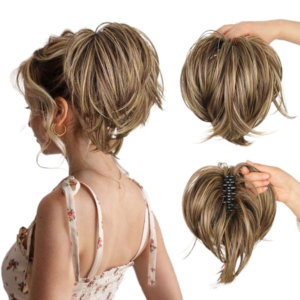 Messy Bun Hårförlängning, Kloklämma i Kort Hästsvansförlängning Q10