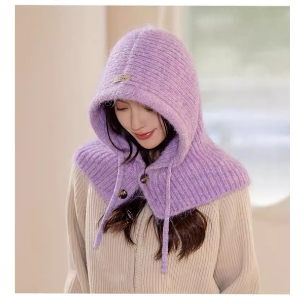 Naisten Yhden Kappaleen Löysä Fleece-Pipo Hattu Huivi Purple
