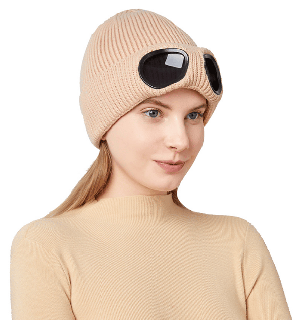 Unisex Goggle Stickad Mössa Vindtät Cap red